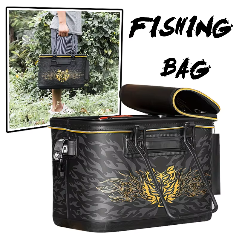 Caja de pesca resistente negra con diseño dragón dorado estanca - imagen 3
