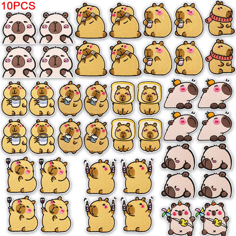 Parche termoadhesivo bordado capibara kawaii para coser