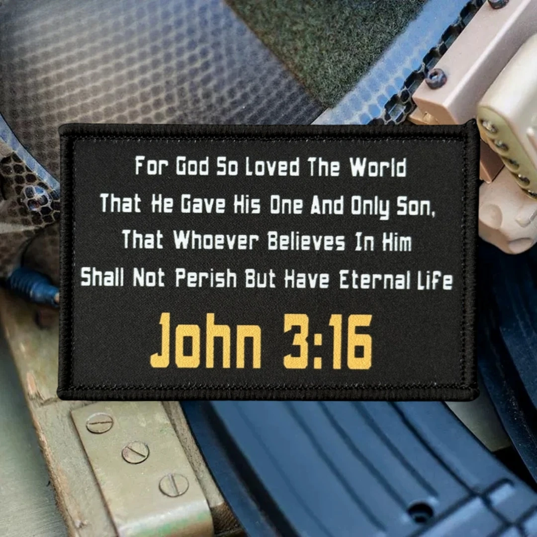 Parche táctico moral John 3:16 impreso con cierre gancho - imagen 3
