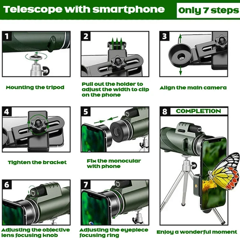 Telescopio plegable para camping, deportes y observación de aves