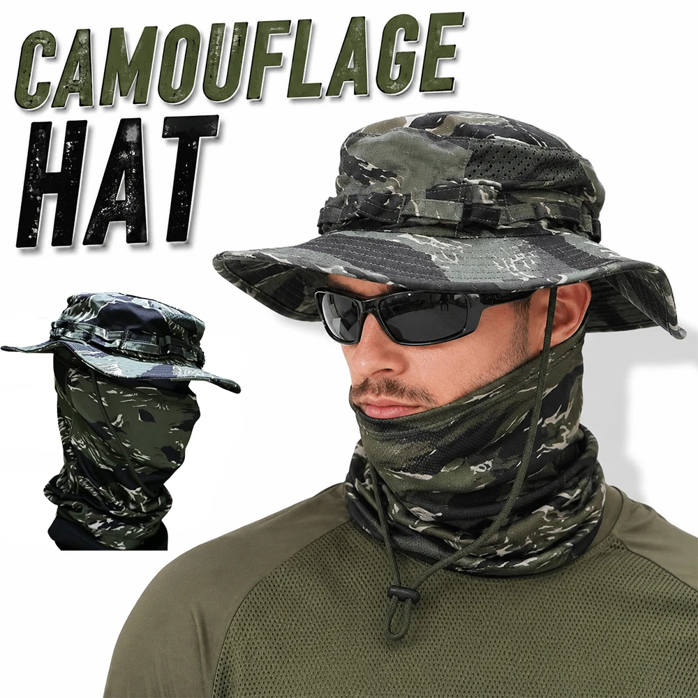 Gorra boonie táctica camuflaje transpirable ala ancha con balaclava - imagen 4