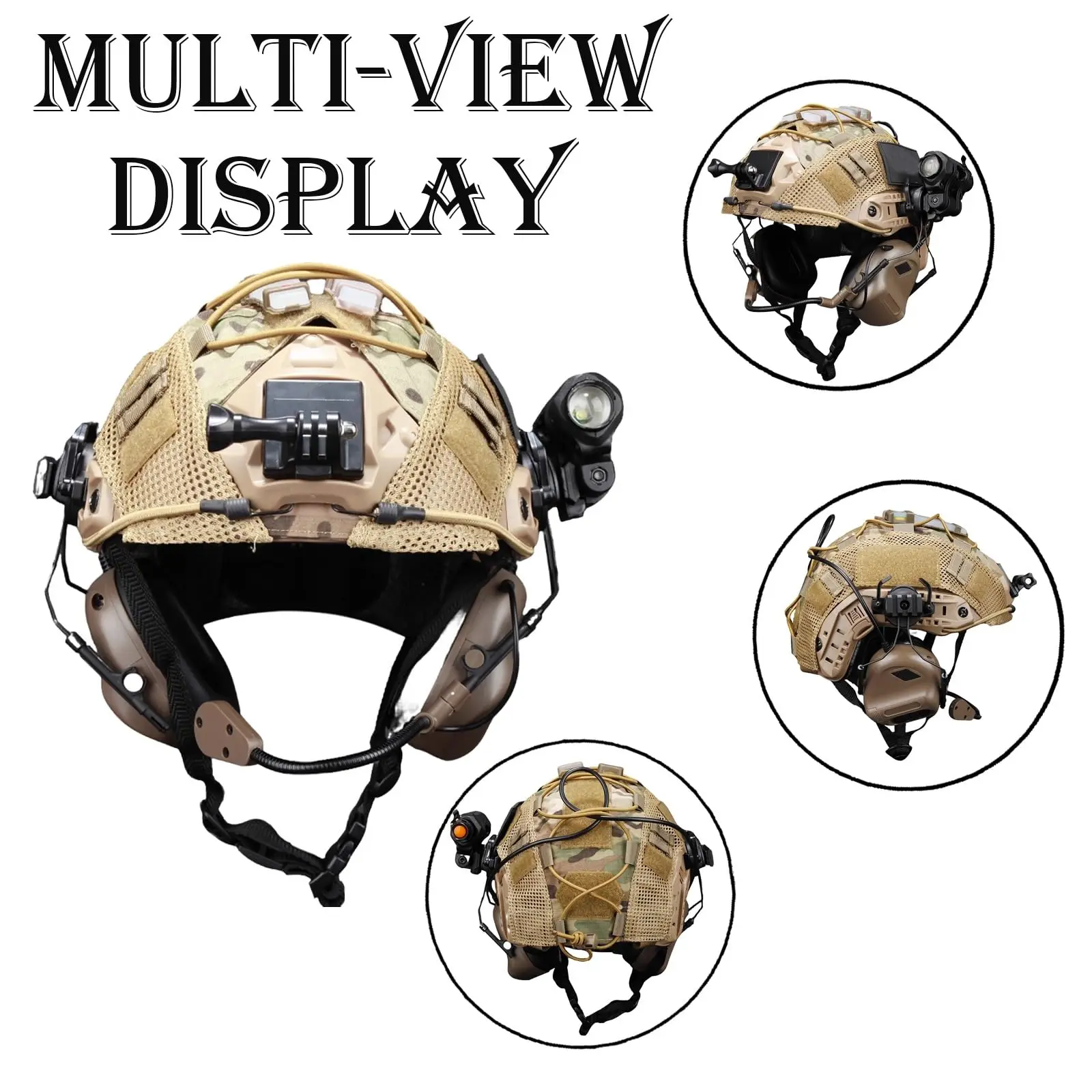 Casco táctico airsoft con luces de señal, linterna y comunicaciones - imagen 4