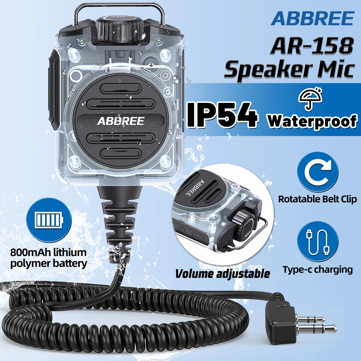 ABBREE AR-158 walkie talkie micrófono altavoz recargable para Baofeng