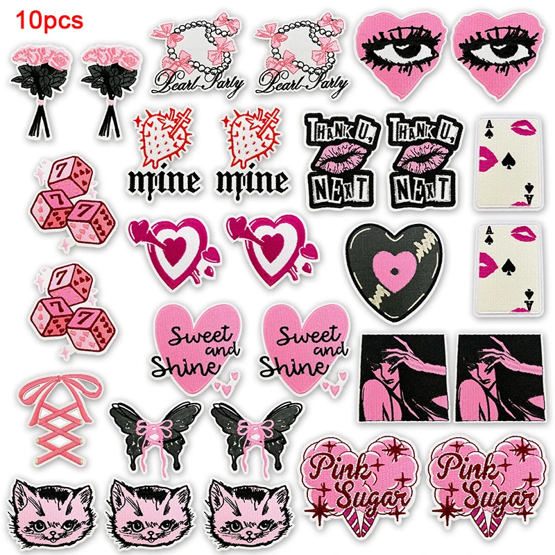 Parches bordados termoadhesivo o coser gatito corazón y rosa - imagen 3