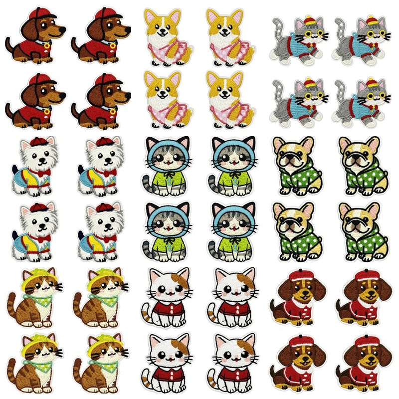Parche termoadhesivo bordado corgi, bulldog y gatito para ropa - imagen 4