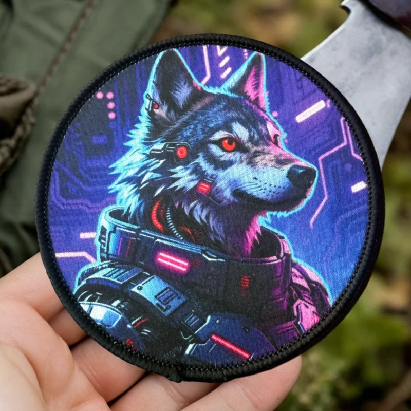Detalle del diseño estampado en estilo mech neon