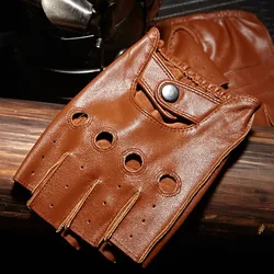 Guantes tácticos de cuero medio dedo transpirables antideslizantes