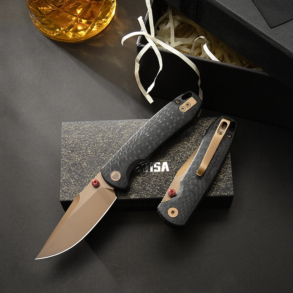 TRIVISA Cuchillo plegable de bolsillo EDC acero 14C28N, mango G10 - imagen 2