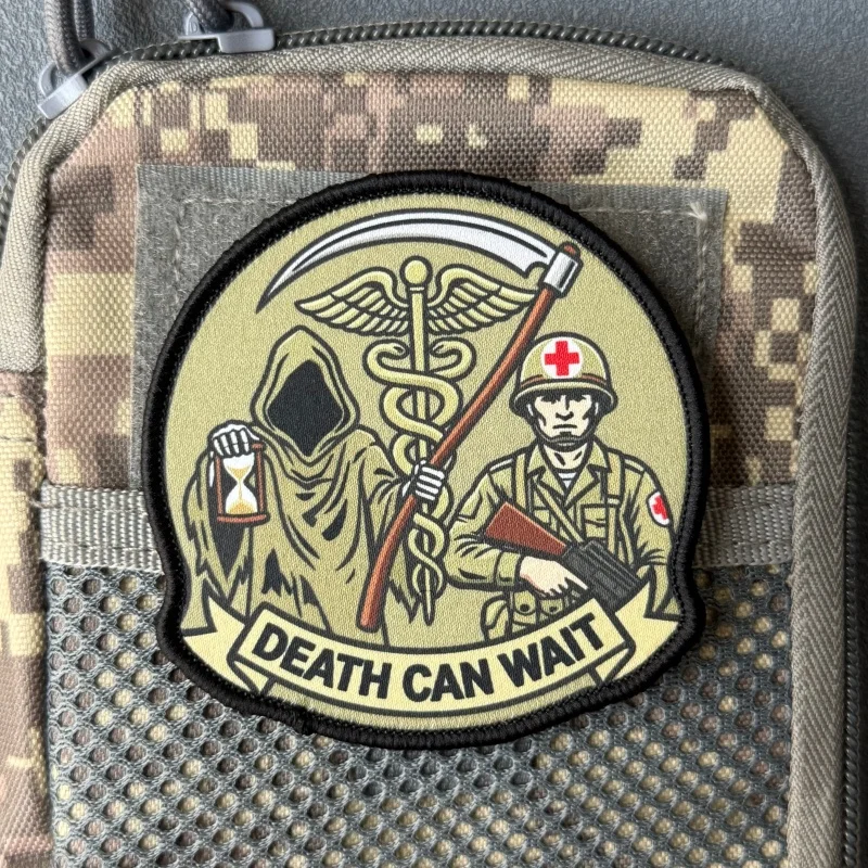Parche táctico Death Can Wait, moral impresa con velcro - imagen 4