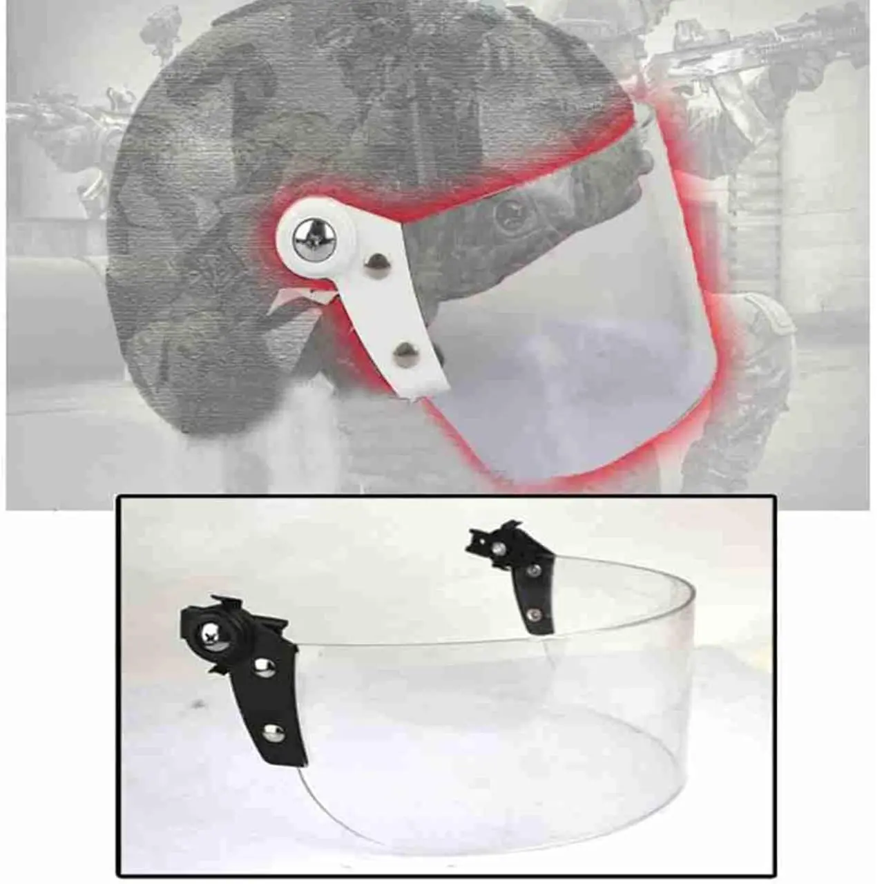 Detalle de la visera protectora antidisturbios