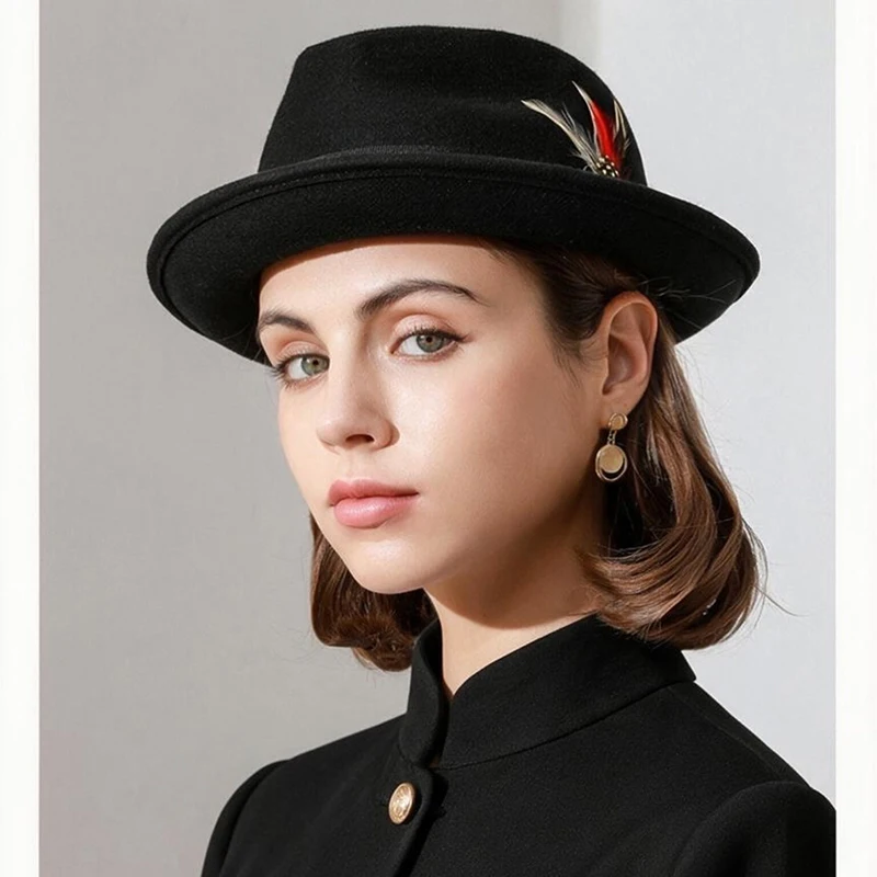 Sombrero fedora de fieltro de ala ancha estilo jazz