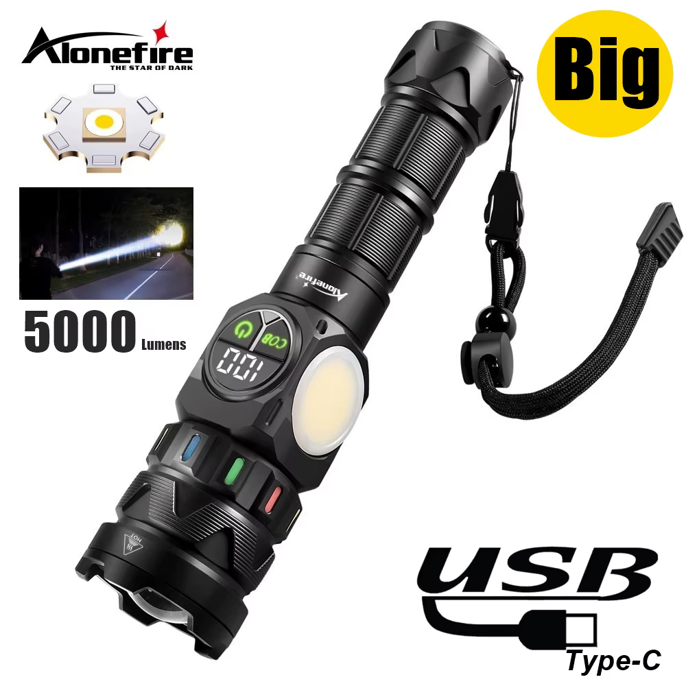 Linterna táctica LED USB recargable zoom haz COB para camping - imagen 3