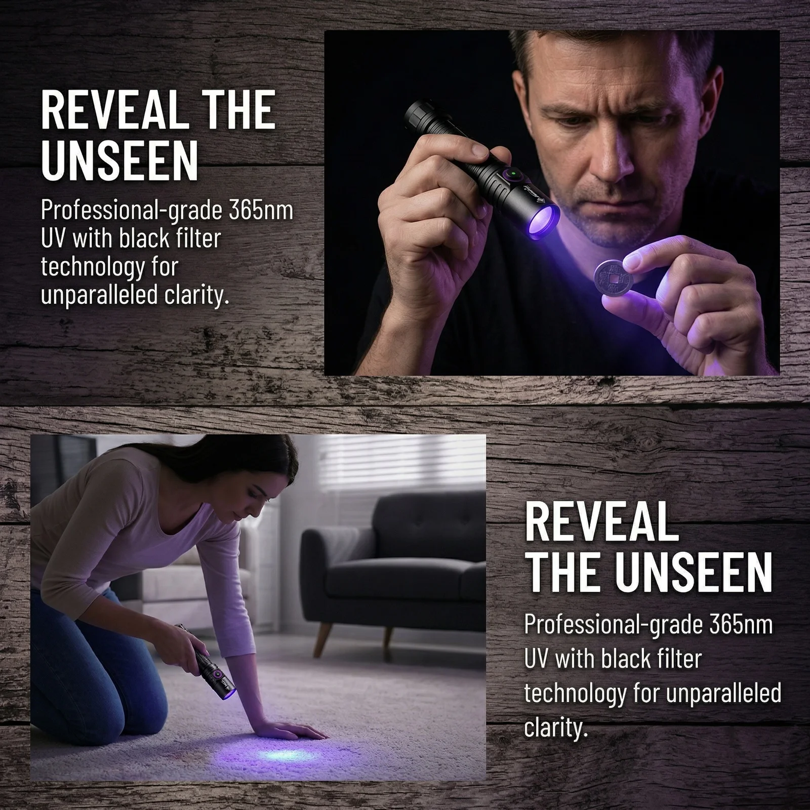 Alonefire linterna UV luz negra recargable USB para detectar manchas - imagen 3