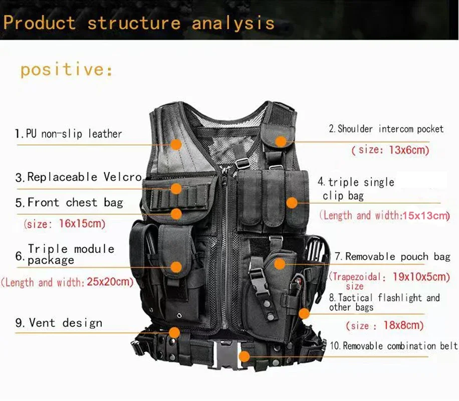 Chaleco táctico MOLLE ajustable con protección corporal para airsoft - imagen 3