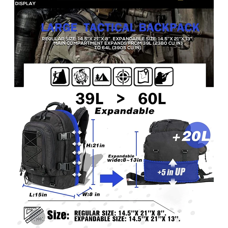 Mochila táctica MOLLE impermeable – Senderismo y acampada - imagen 5
