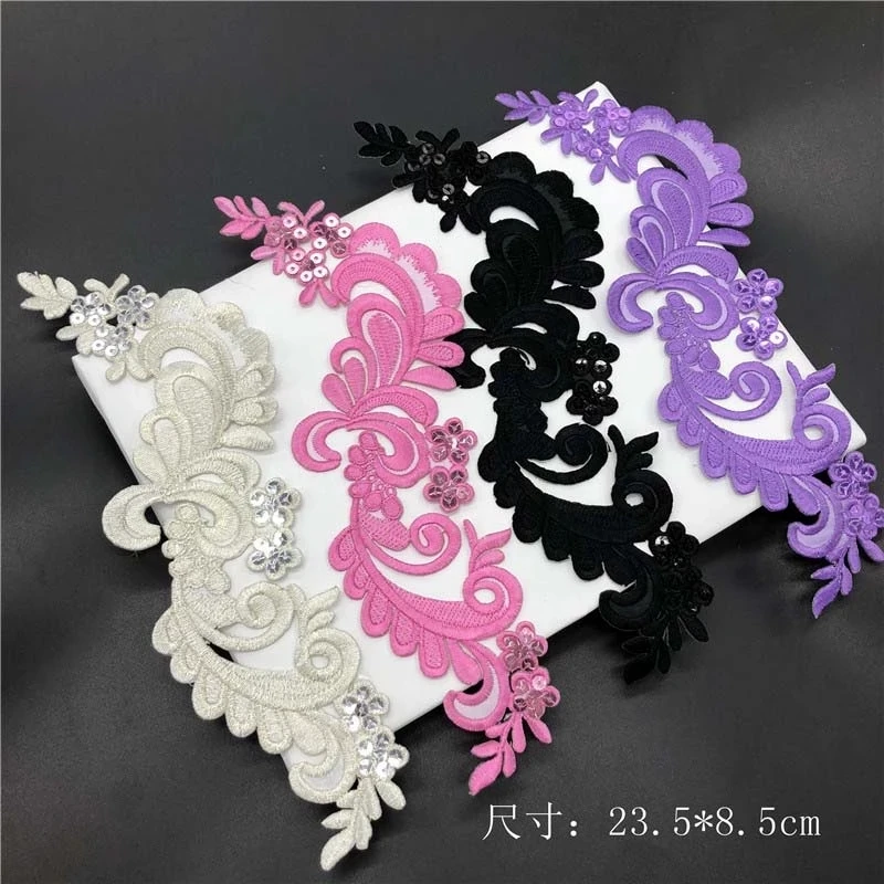 Aplique termoadhesivo flores lentejuelas – Parche bordado ropa - imagen 4