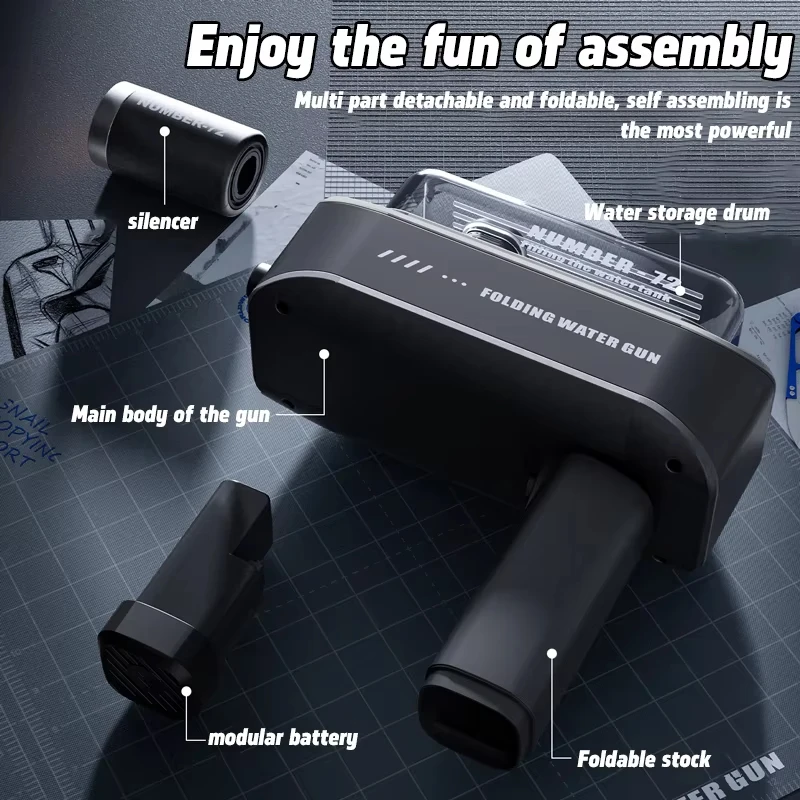 Pistola de agua automática plegable, disparo continuo con luces - imagen 4