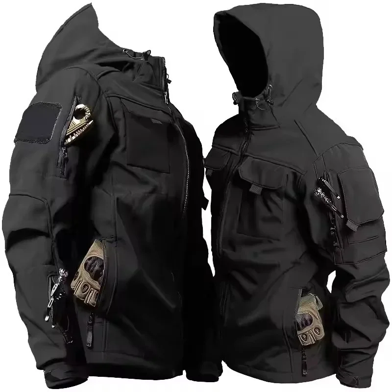 Chaqueta táctica de invierno hombre con capucha, cortavientos