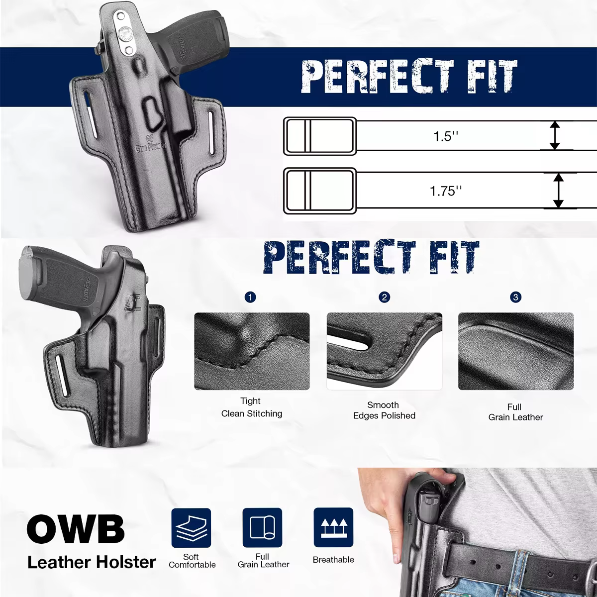 Funda pistola OWB Sig Sauer P Compact cuero diestro con palanca pulgar - imagen 4