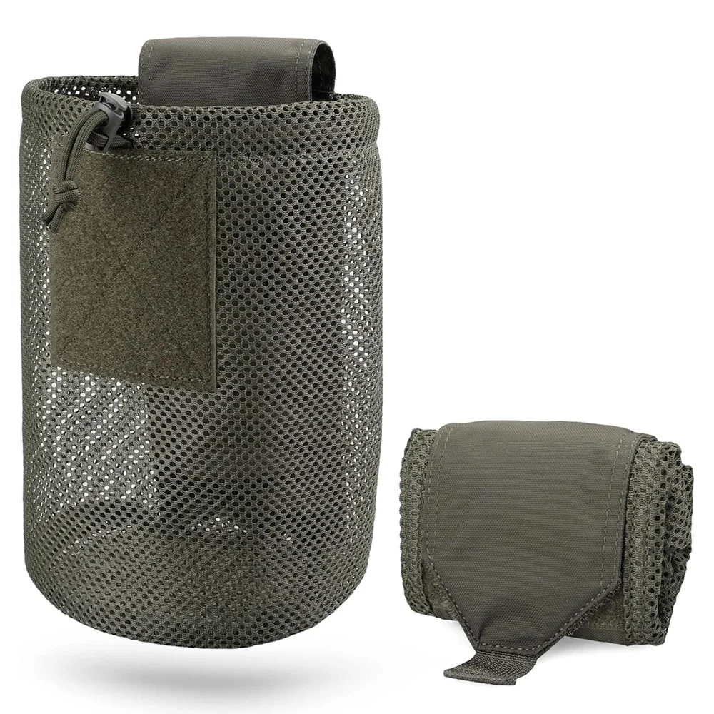 Vista frontal de la bolsa de utilidad de malla enrollable estilo táctico
