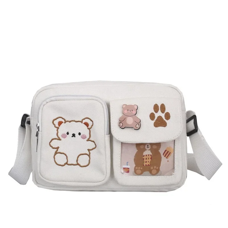 Bolso bandolera de lona con bordado oso vintage estilo táctico - imagen 5