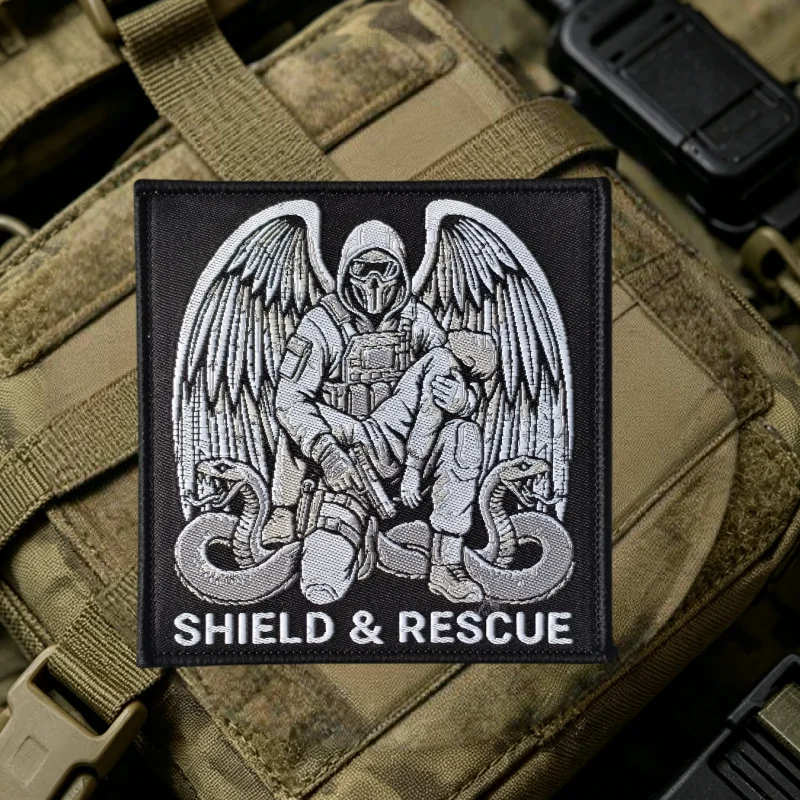 Parche táctico SHIELD RESCUE calavera con gancho y bucle para ropa - imagen 3