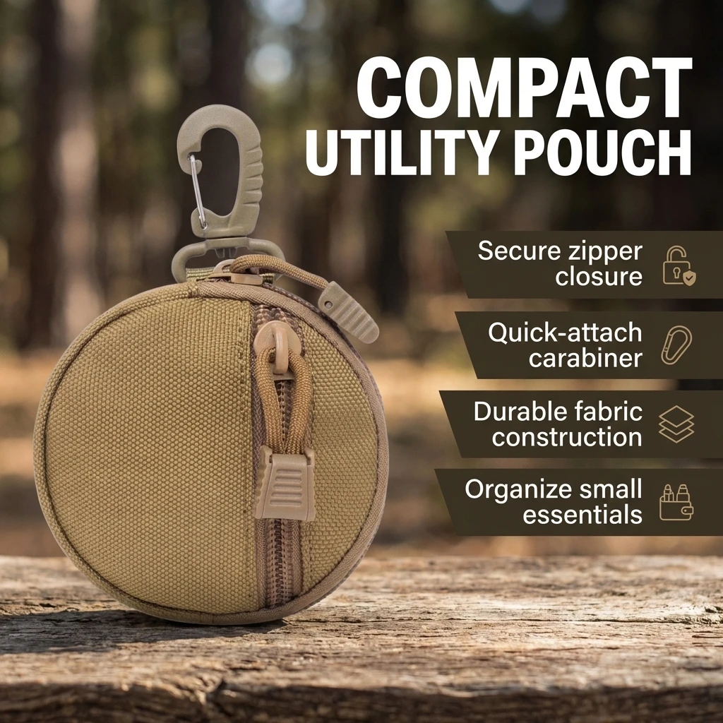 Bolsa táctica MOLLE mini redonda EDC con cierre y mosquetón exterior - imagen 5