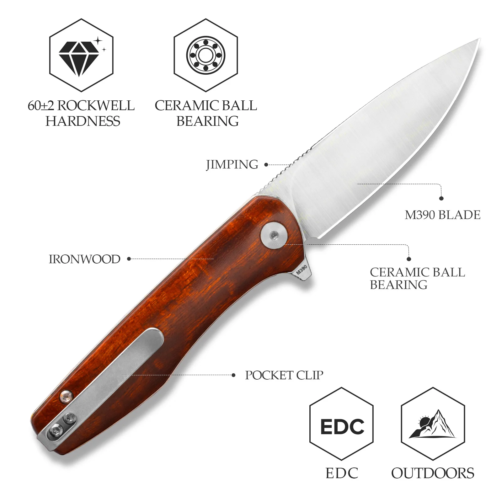 Navaja TRIVISA Hummingbird M390 con mango de madera de hierro - imagen 2