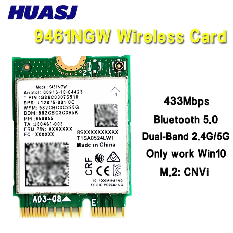 Intel 9461NGW Tarjeta WiFi AC Doble Banda Bluetooth 5.0 sistema MOLLE