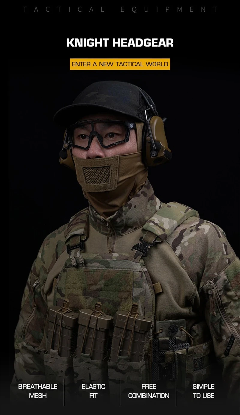 Máscara táctica de camuflaje con malla transpirable vista frontal