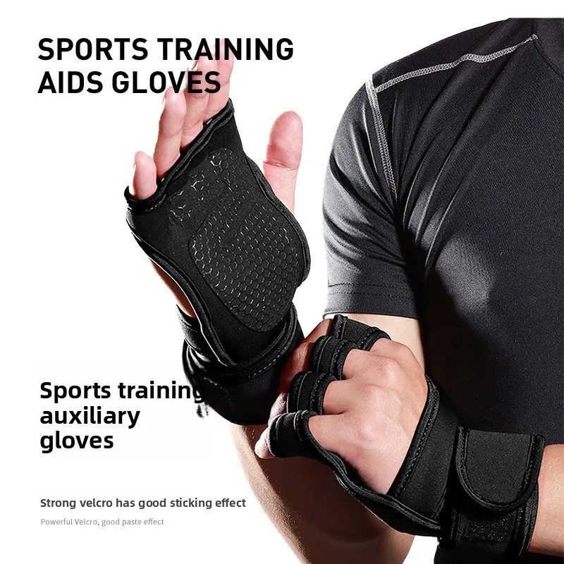Guantes levantamiento pesas antideslizantes medio dedo para gimnasio - imagen 3