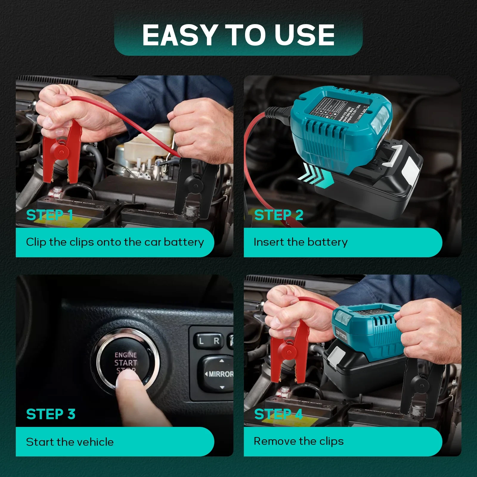 Cables de arranque emergencia con pinzas para baterías Makita Dewalt - imagen 5