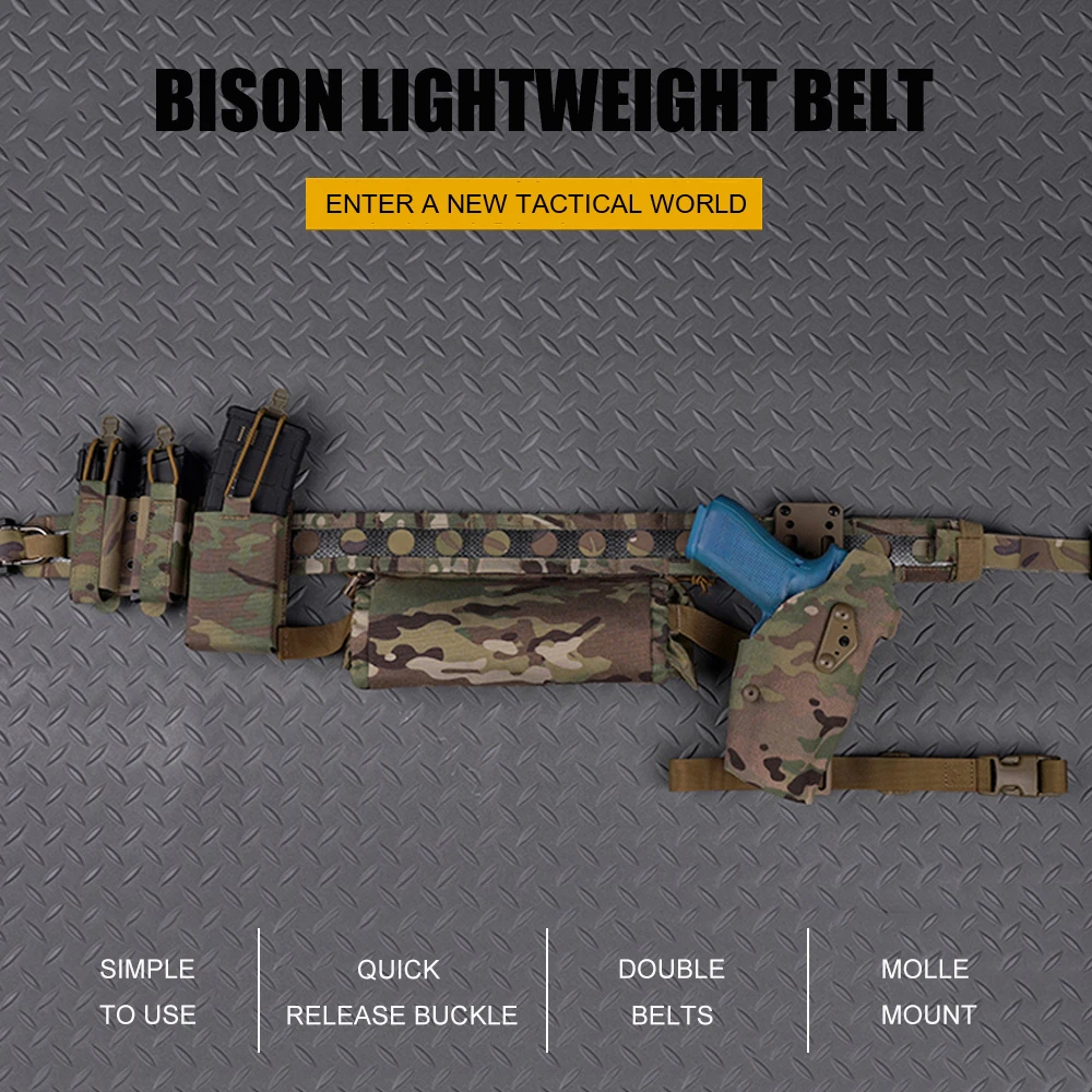 Cinturón táctico MOLLE estilo Bison en negro mate y gris lobo