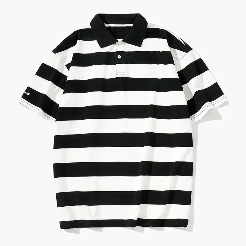Polo táctico de golf a rayas para hombre, manga corta vintage - imagen 4