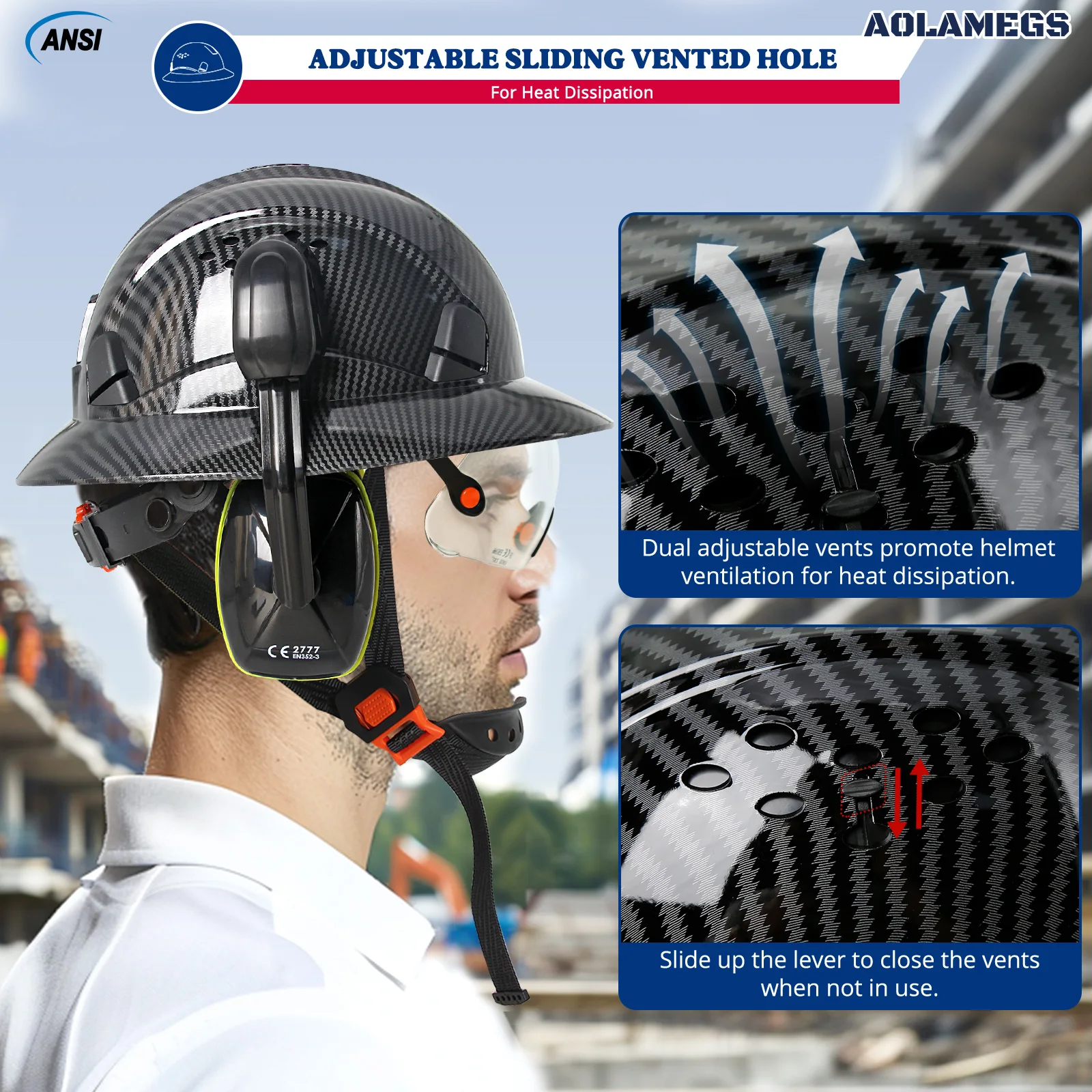 Casco de seguridad integral CE con gafas integradas y orejeras - imagen 2