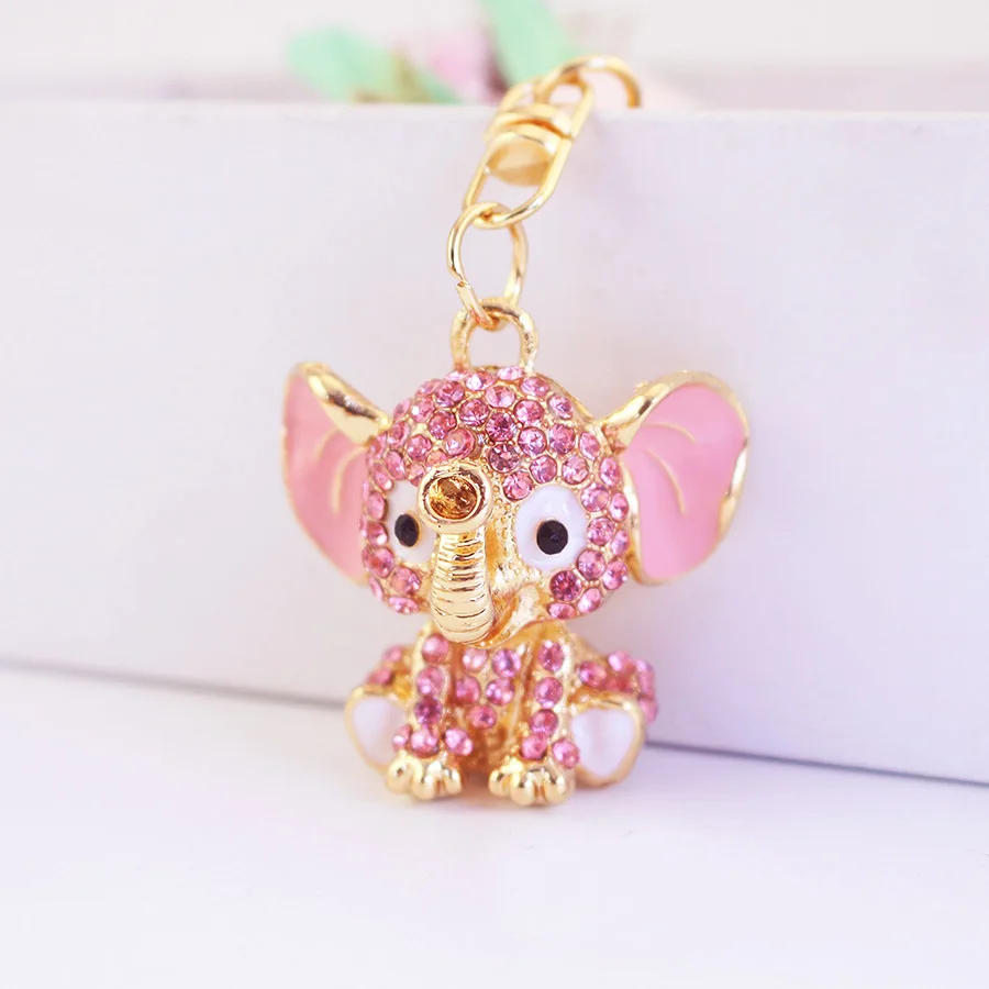 Llavero elefante de cristal rosa con pedrería brillante para bolso - imagen 5