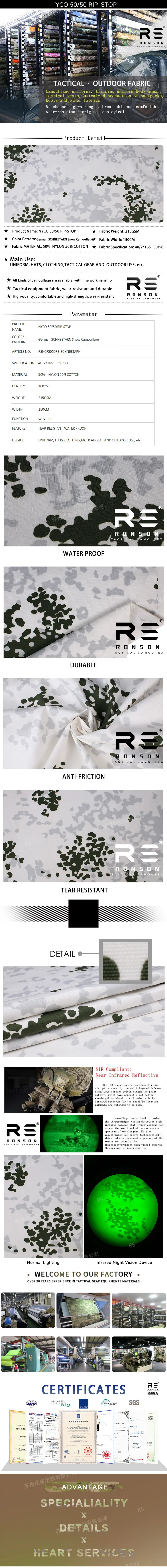 Tela ripstop NYCO Flecktarn alemana para nieve