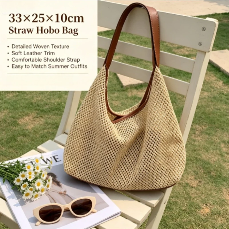 Bolsa de paja para mujer estilo vacacional – bandolera y bolso - imagen 2