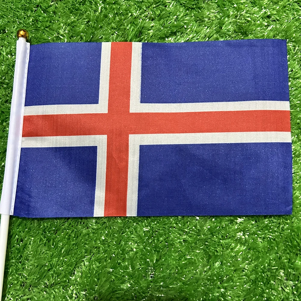 Bandera de Islandia poliéster con asta de plástico para ondear a mano - imagen 3