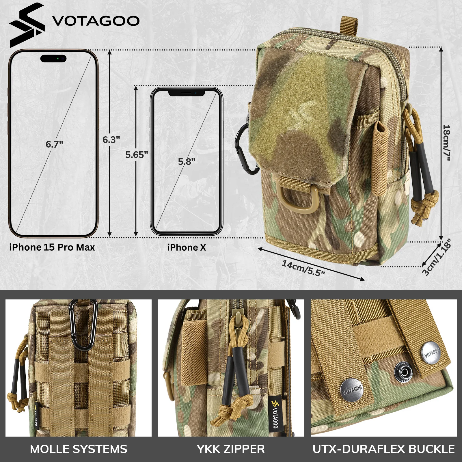 VOTAGOO EDC Bolsa táctica MOLLE con correa de hombro - imagen 3