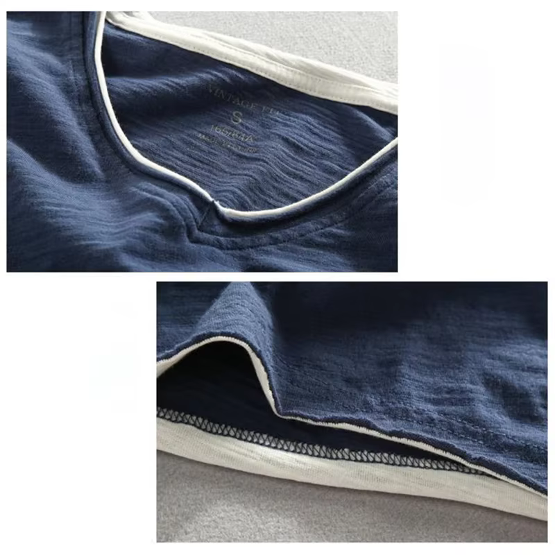 Camiseta manga larga táctica hombre algodón cuello V vintage