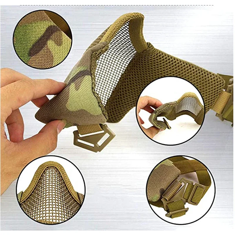Máscara táctica Airsoft – Media cara malla de acero ajustable y ligera - imagen 3