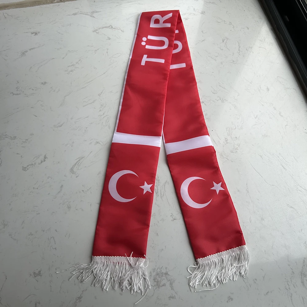Bufanda de Turquía satén estampada doble cara con borlas para fútbol - imagen 3