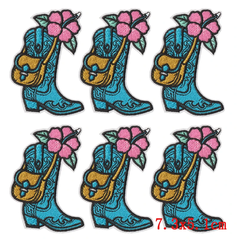 Parches termoadhesivos western bordados guitarra, bota, cactus y búho - imagen 3