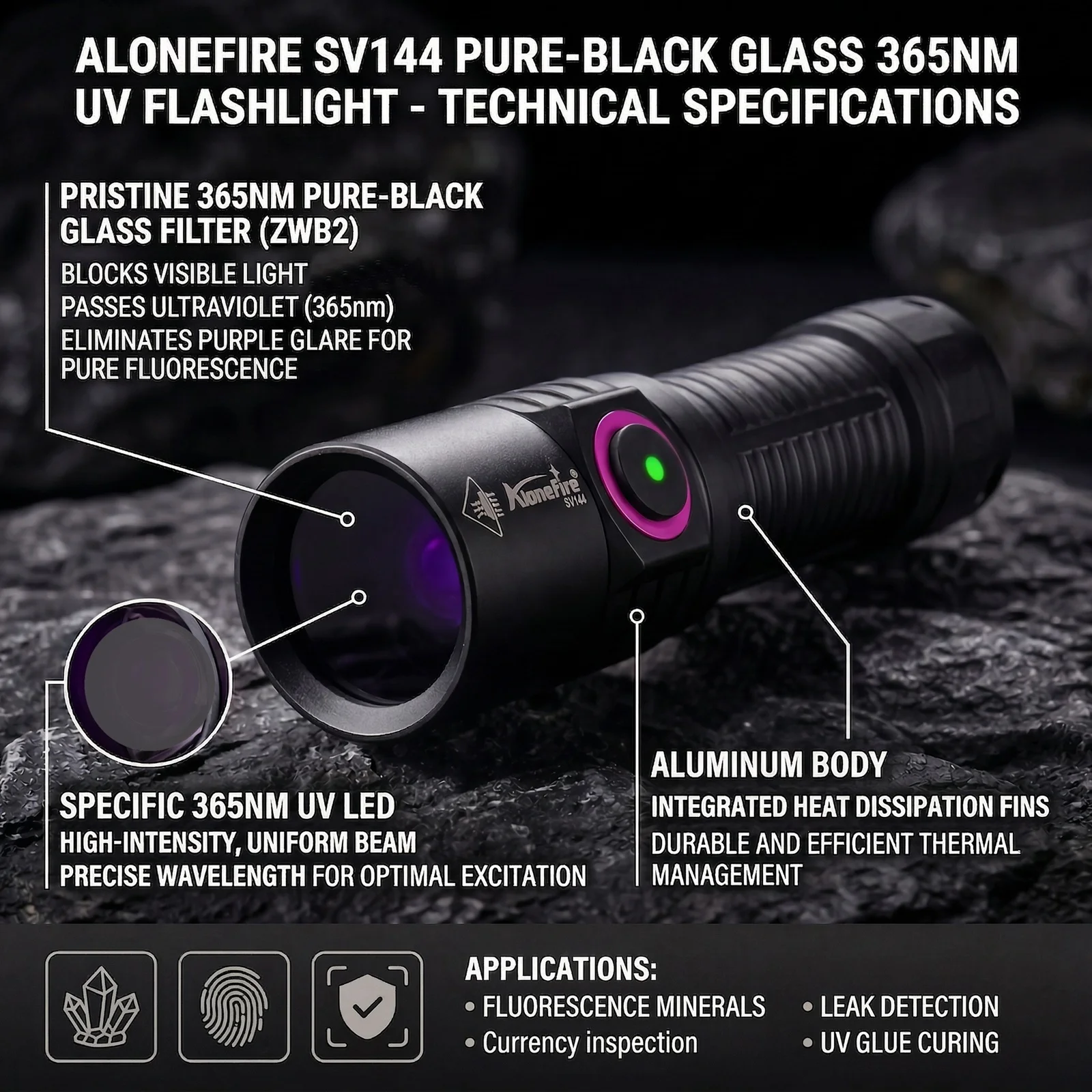 Alonefire linterna UV luz negra recargable USB para detectar manchas - imagen 2