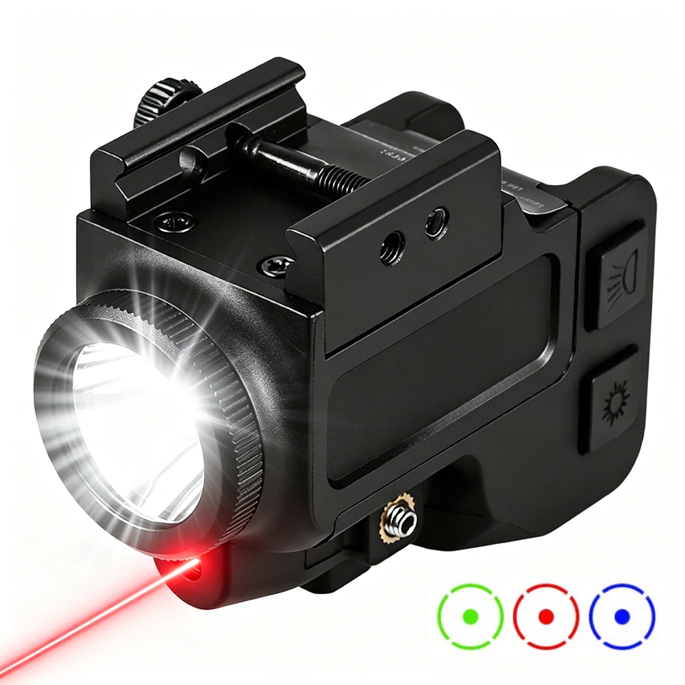 Linterna táctica para pistola con láser rojo/verde/azul recargable