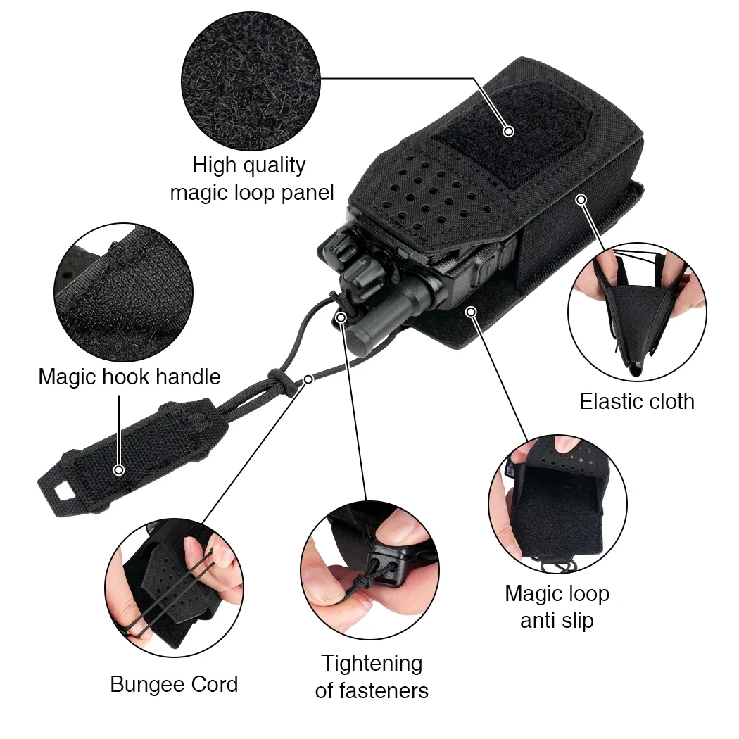 Funda táctica MOLLE para walkie-talkie, intercomunicador abierta negra - imagen 5