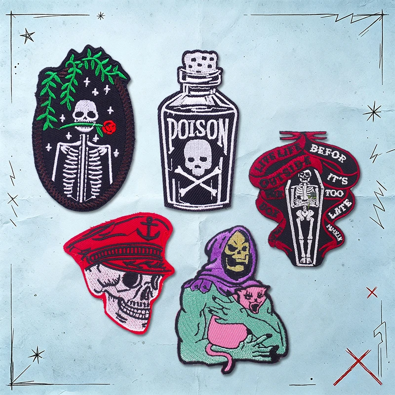 Parches tácticos bordados calavera termoadhesivos estilo punk rock