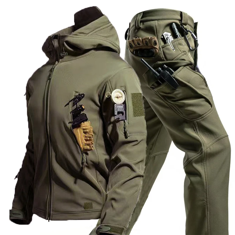 Chándal militar táctico de lana para hombre, chaqueta cargo senderismo - imagen 5