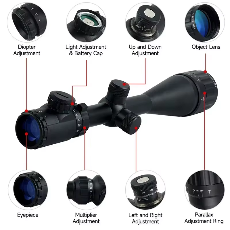 Mira telescópica AOEG 6-24x50 con retícula roja/verde ajustable - imagen 5